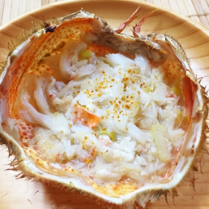カニの甲羅で!毛ガニのネギ味噌焼き